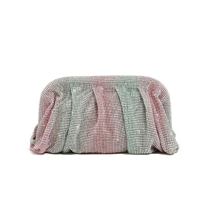 Premium Handmade Diamond-encrusted Clutch Bag Pleated Chain Rhinestone Cloud Clip Dinner Bag Single Shoulder Oblique Span Bolsos