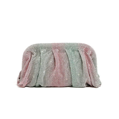 Premium Handmade Diamond-encrusted Clutch Bag Pleated Chain Rhinestone Cloud Clip Dinner Bag Single Shoulder Oblique Span Bolsos