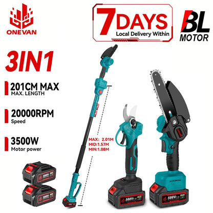 ONEVAN 3500 W Bürstenlose Teleskopstange Elektrische Kettensäge 3-IN-1 Hohe Zweig Schere Garten Beschneiden Werkzeug für ONEVAN 18 V Batterie