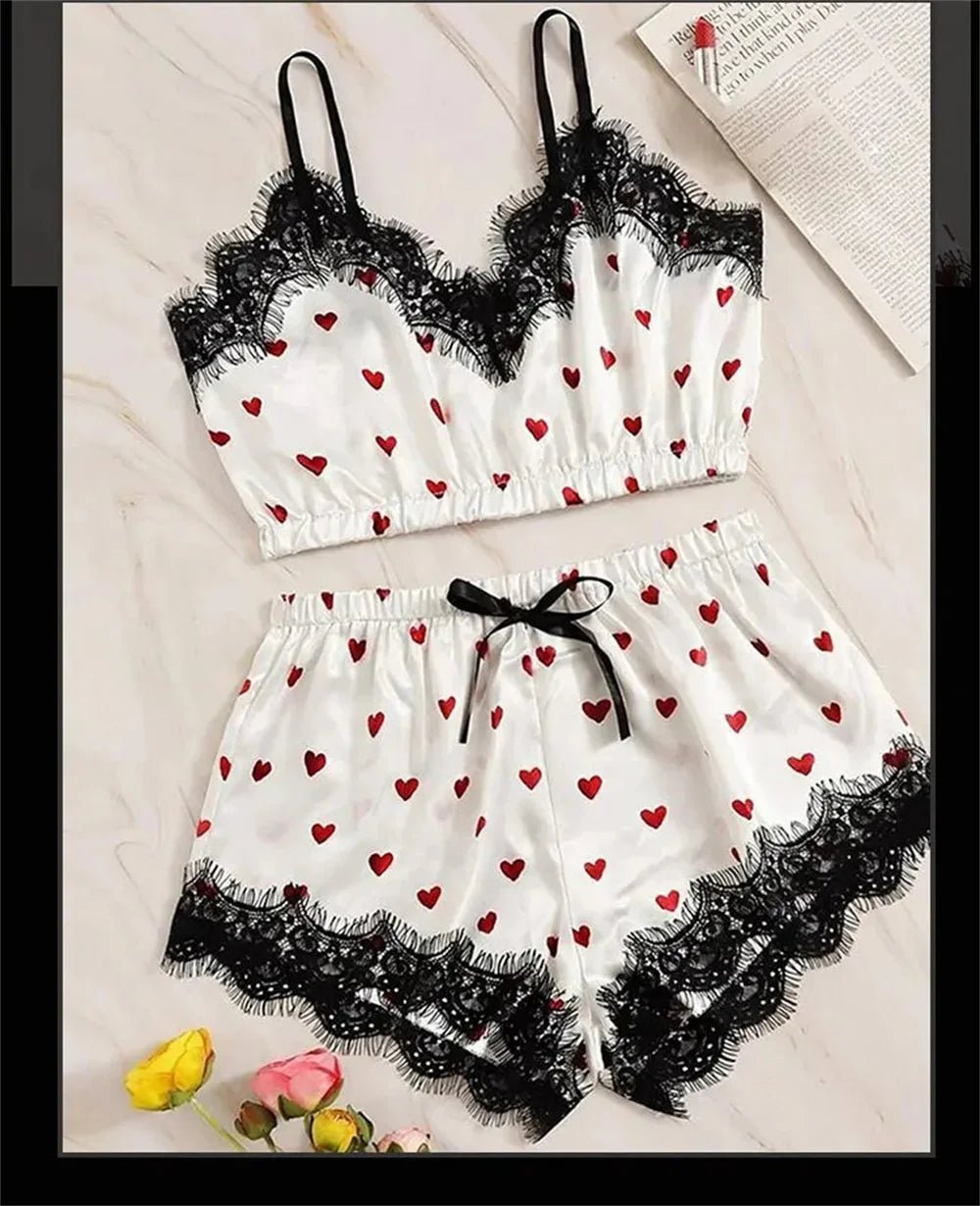 2PCS Pyjama Anzug Frauen Mode V-ausschnitt Stretch Satin Spitze Sexy Dessous Bowknot Pyjamas Schlaf Shorts Set Nachtwäsche Sling Set neue.