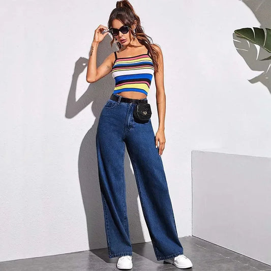 High Waist Wide Leg Jeans Women Summer New Slimming Floor Length Straight Retro American Drapey Loose Fit Casual Trousers.