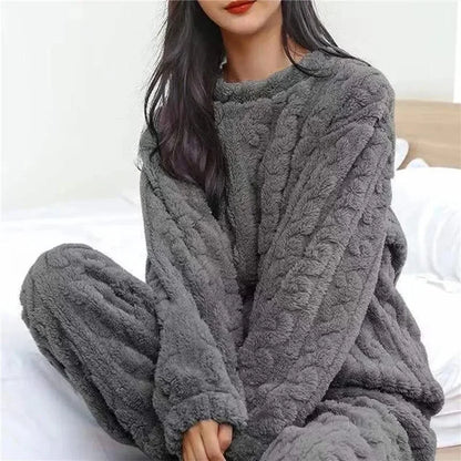 Warmes Pyjama-Set aus weichem Korallensamt-Jacquard für Damen, gemütliche Loungewear-Oberbekleidung für den Winter, Weihnachten, Geschenk für den Schulanfang ﻿.