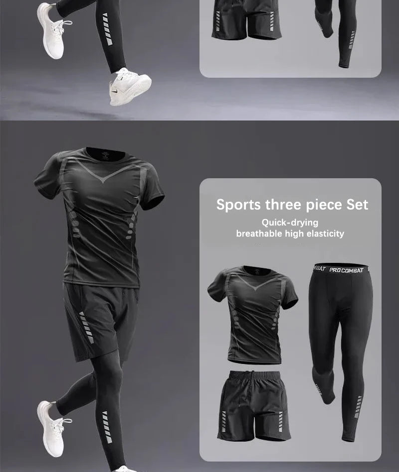 Fashion Breathable Running Sports Suit Men's Fitness Clothes All-Seasons Professional Morning Running Clothes Quick Dry Training.