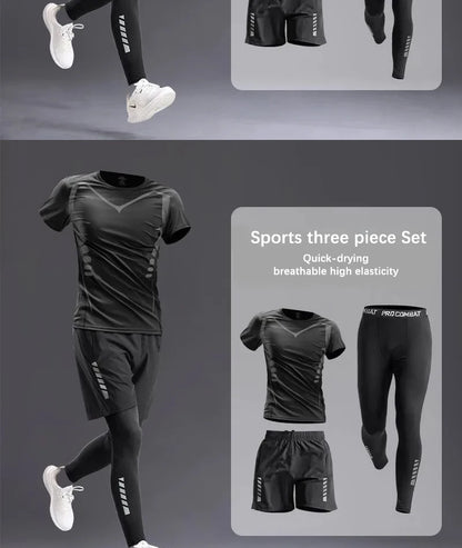 Fashion Breathable Running Sports Suit Men's Fitness Clothes All-Seasons Professional Morning Running Clothes Quick Dry Training.