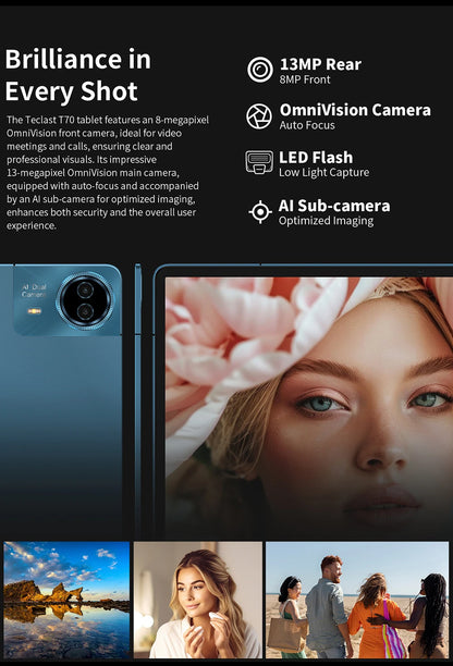Teclast T70 14" Tablet Android 15 MTK G99 CPU Max 20GB (8GB+12GB Expansion) RAM 256GB ROM 4G LTE 10000mAh 18W Fast Charging GPS