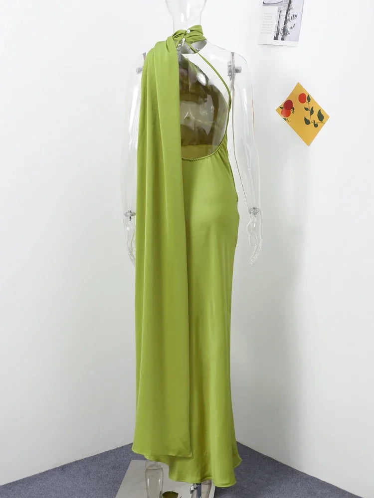 Band hängenden Hals lange Kleider schräg Schulter schnüren rücken frei seidig Satin Temperament Slim Fit Neck holder Frau Fischschwanz Kleid