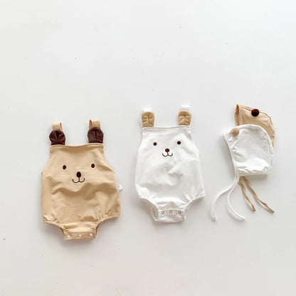 2023 neue Im Sommer Infant Neugeborene Baby Mädchen Jungen Cartoon Bär Druck Outfits Kinder Baumwolle Overalls Geschenk Hut Bodys.
