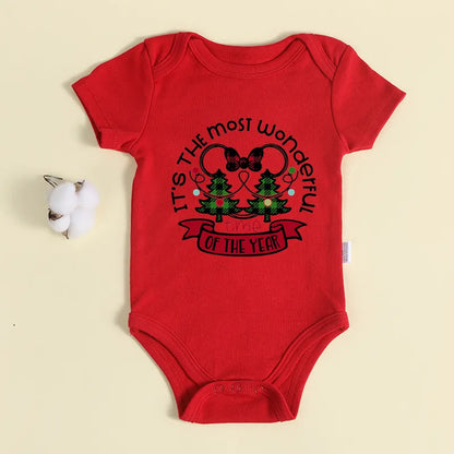 Weihnachten Neugeborene Baby Roten Strampler 100% Baumwolle Baby Mickey Print Infant Outfit Baby Mädchen Jungen Body Disney Kleidung Weihnachten Geschenk