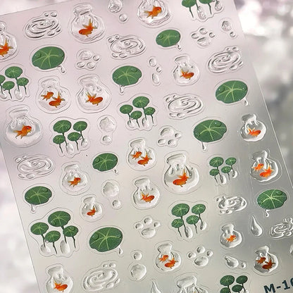 Ocean Theme 5D Nail Sticker Summer Beach Seashells Starfish Conch Scallop Shell Coral Self Adhesive Decoration Manicure Decal