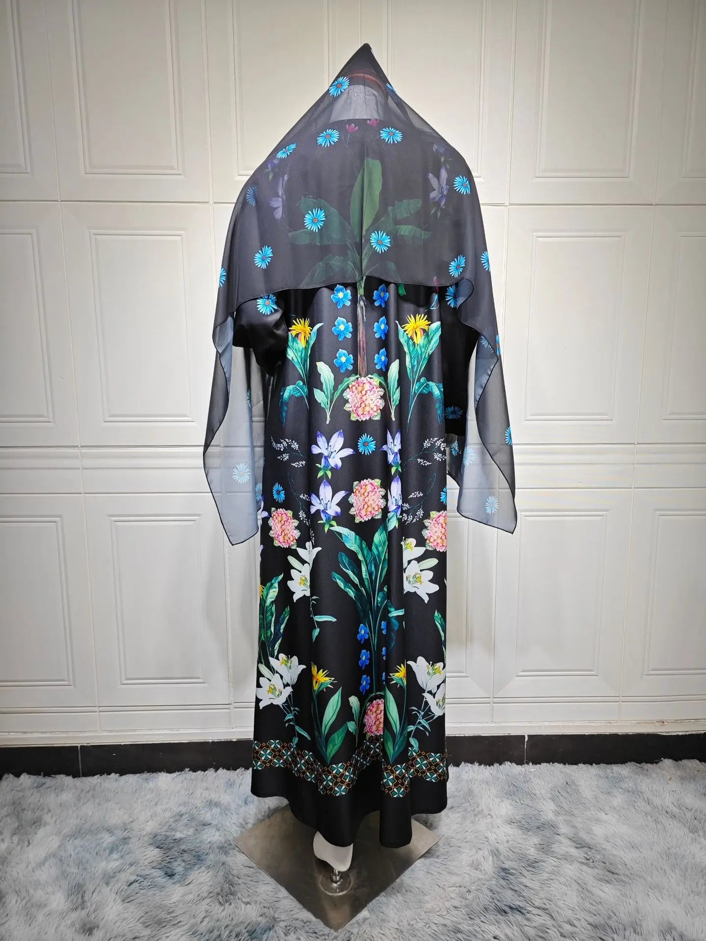 2025 Elegant Dubai Floral Print with Hijab Kimono Abaya Dress Luxury Saudi Arabia Muslim Women Islamic Middle East Turkey Robe.