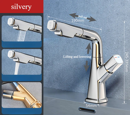 Hot and cold faucet bathroom sink vanity with pull-out function that can be raised and lowered 360º rotating mixing spray faucet