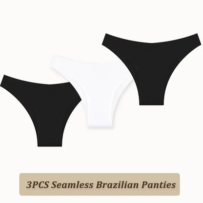3PCS Women Seamless Brazilian Panties Ultra-thin Maillard panties Ice Silk Underwear Sexy Panty Low Waist G-string Female Solid.
