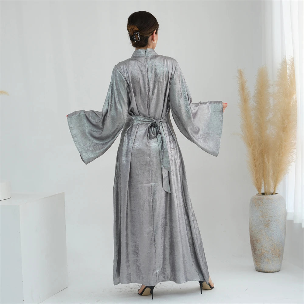 Ramadan Satin Shimmer Abaya Damen Dubai Luxury Islam Muslim Kaftan Dresses Kebaya Abayas For Women Robe Musulmane Femme Vestidos.