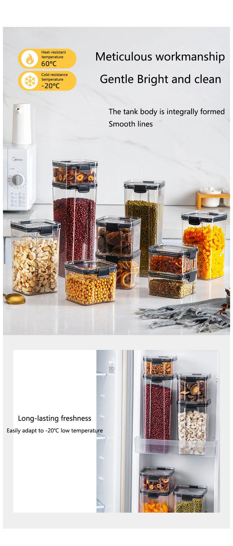 Dry Food Storage Box Food Containers Transparent Stackable Kitchen Spaghetti Noodles Sealed Tank Cans Organizers Bottles.