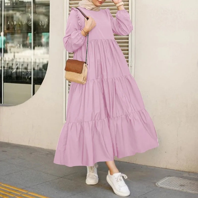 2025 Vintage Solid Muslim Dresses Women Dubai Abaya Islamic Maxi Dress Robe Females Elegant Sweet Party Sundress Kaftan Vestidos.