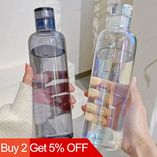 Transparent Plastic Water Bottle with Time Scale Large Capacity Leakproof Drink Bottle Drop-resistant Drink Cup For Sport Travel.