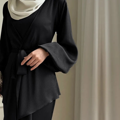 2-teiliges Saudi-Arabien muslimisches Damen-Abaya-Kleid aus Satin für Damen, Islam, Dubai, Urlaub, bescheidene Kleidung, 2024, elegante türkische Robe