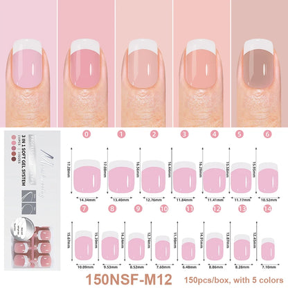 150Pcs/Box Acrylic Press on Nails Full Cover Fake False Tips Soft Gel Extension T-shaped Oval Capsule Almond Sculpted Salon DIY