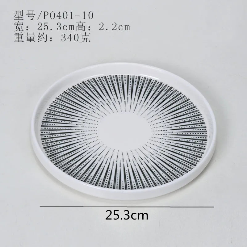 Melamine Tableware Set Round Dinner Plate Western Steak Plates Serving Fruit Salad Bowl Dessert Snack Tray.