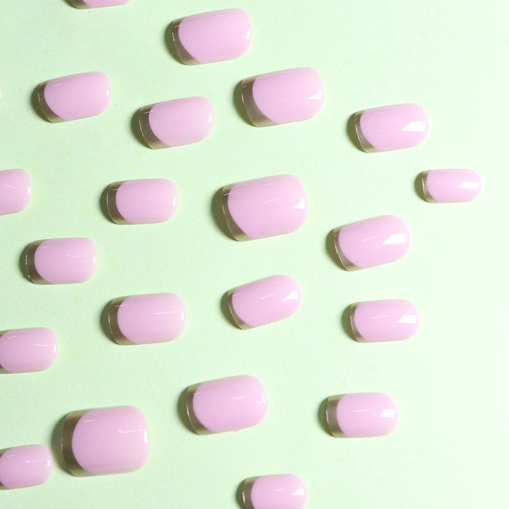 ARTAUG 24PCS Short Press On Nails Square Pink Fingertip White French Trim Press On Nails Full Cover Fake Nails Set Nail.