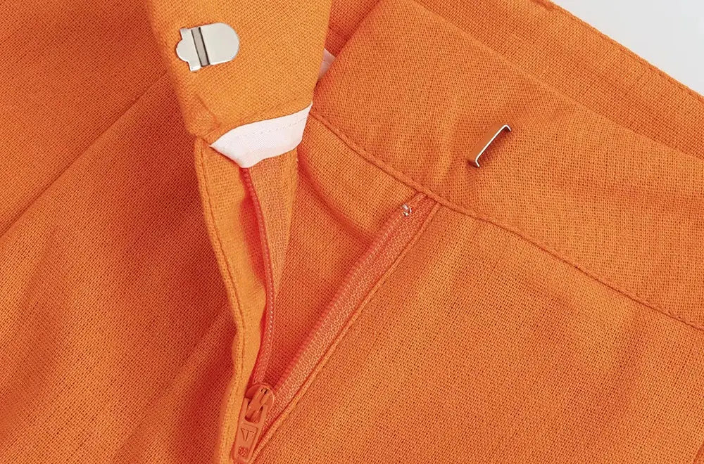 Women Fashion With Pockets Front Pleats Linen Blend Shorts Vintage High Waist Zipper Fly Female Short Pants Mujer.