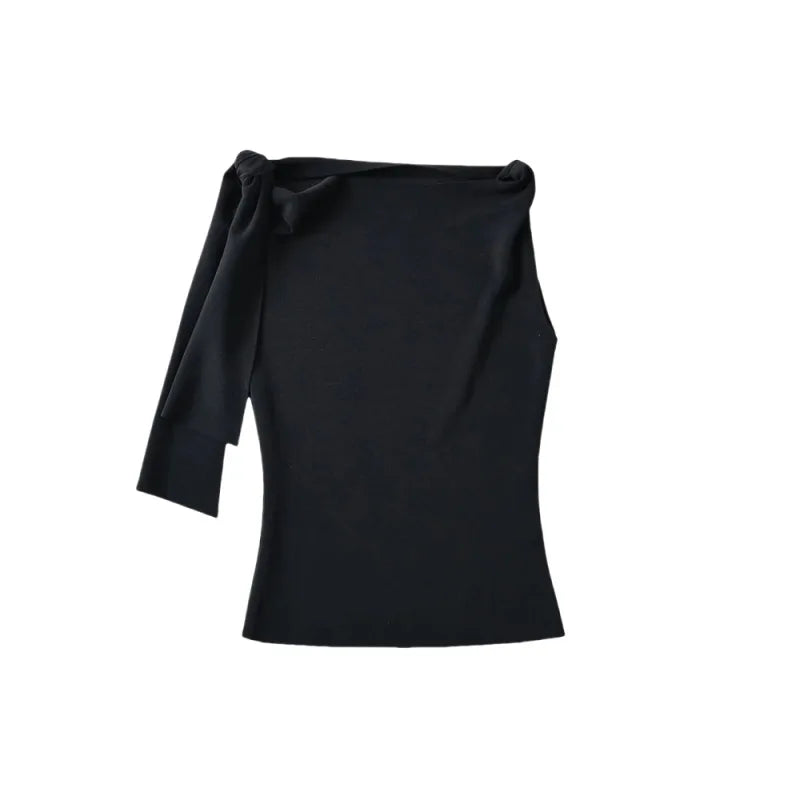 Women Sleek Stretch Knotted Top Fuchsia SLEEVELESS WITH BOAT NECK  ONE-SHOULDER TIE.