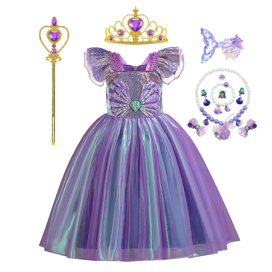 Disney Kleine Meerjungfrau Prinzessin Kleid Kinder Phantasie Karneval Cosplay Kostüm Geburtstag Hochzeit Party Kleidung Halloween Kostüm.