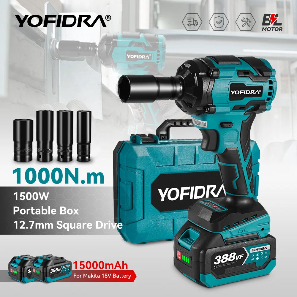 YOFIDRA 1/2 "1000N.M Bürstenlosen Elektrischen Schlagschrauber Handheld Cordless Auto Schraubendreher Bohrer Steckschlüssel Set Für Makita Batterie Pin