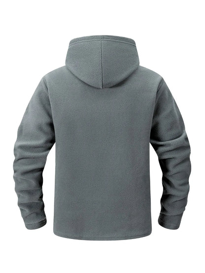 Autumn Winter Polar Fleece Warm Hooded Jacket Mens Full-Zip Up Windproof Hooded Coat Outdoor Loose Casual Fleece Sweatshirt.