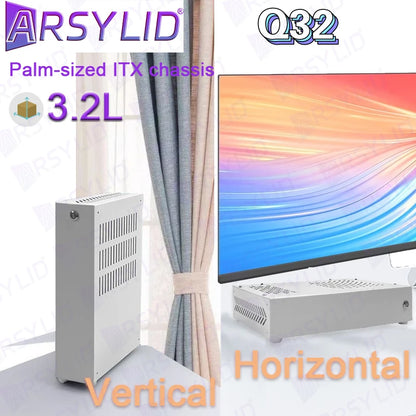 ARSYLID Q32 ITX A4 Computer Case 3.2L Smaller Mini Core Display Form Factor Chassis 50mm Radiator Flex PSU Q31.