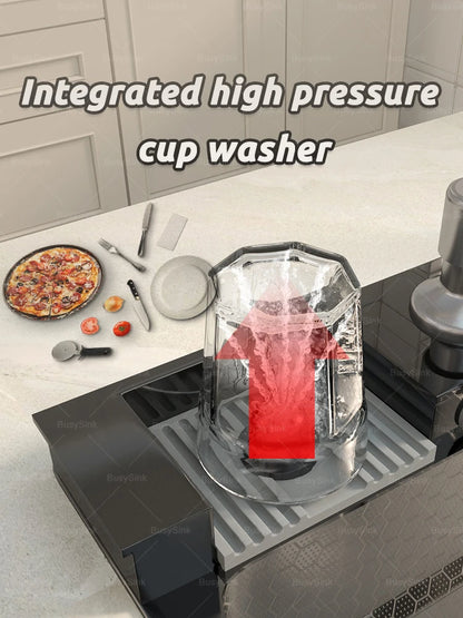 Stainless Steel Waterfall Kitchen Sink With Knife Holder Cup Wash Embossed Extra Large Single Sink Farmhouse Washbasin