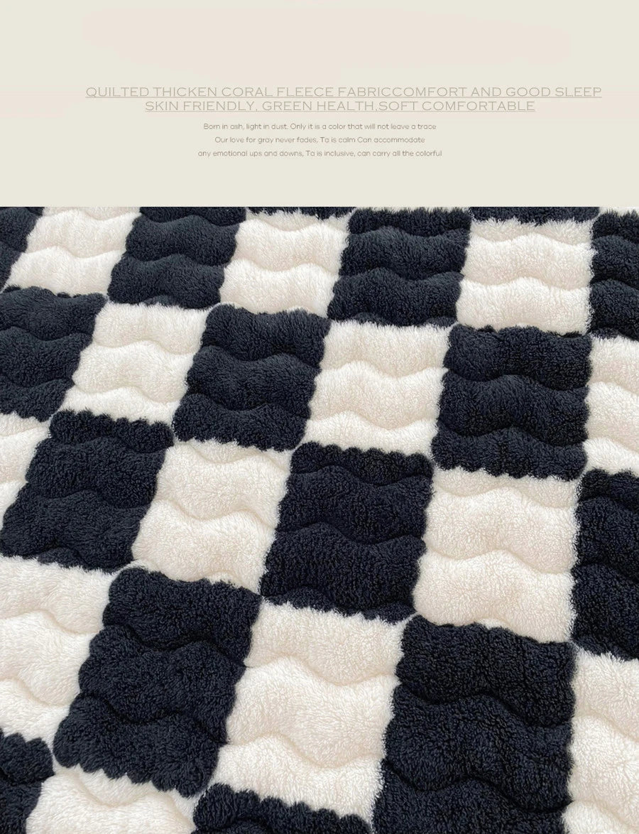 WOSTAR Winter warm coral fleece mattress protector cover fluffy plush plaid print elastic fitted sheet bed protection pad 90x200.