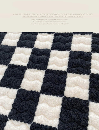 WOSTAR Winter warm coral fleece mattress protector cover fluffy plush plaid print elastic fitted sheet bed protection pad 90x200.
