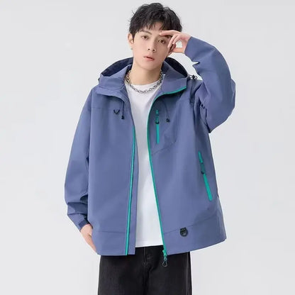 Outdoor Windbreaker Hooded Jacket Men Softshell Zip Up Windproof Waterproof Mountain Skiing Hiking Camping Jacket Autumn Coats.