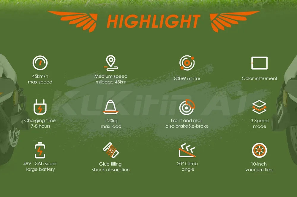 Kukirin A1 Folding Electric Scooter, 800W 48V 13Ah Battery, 10 "Vacuum Tire, 45 km/h Max Speed 45km Range Front & ReverDisc Brake.