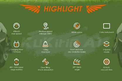 Kukirin A1 Folding Electric Scooter, 800W 48V 13Ah Battery, 10 "Vacuum Tire, 45 km/h Max Speed 45km Range Front & ReverDisc Brake.