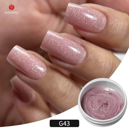 MSHARE 50g/250g Shimmer Pink White Acrylic Gel TPO Free Glitter Shiny Extension Acryl Hard Gel Nails Sculpting Construction.
