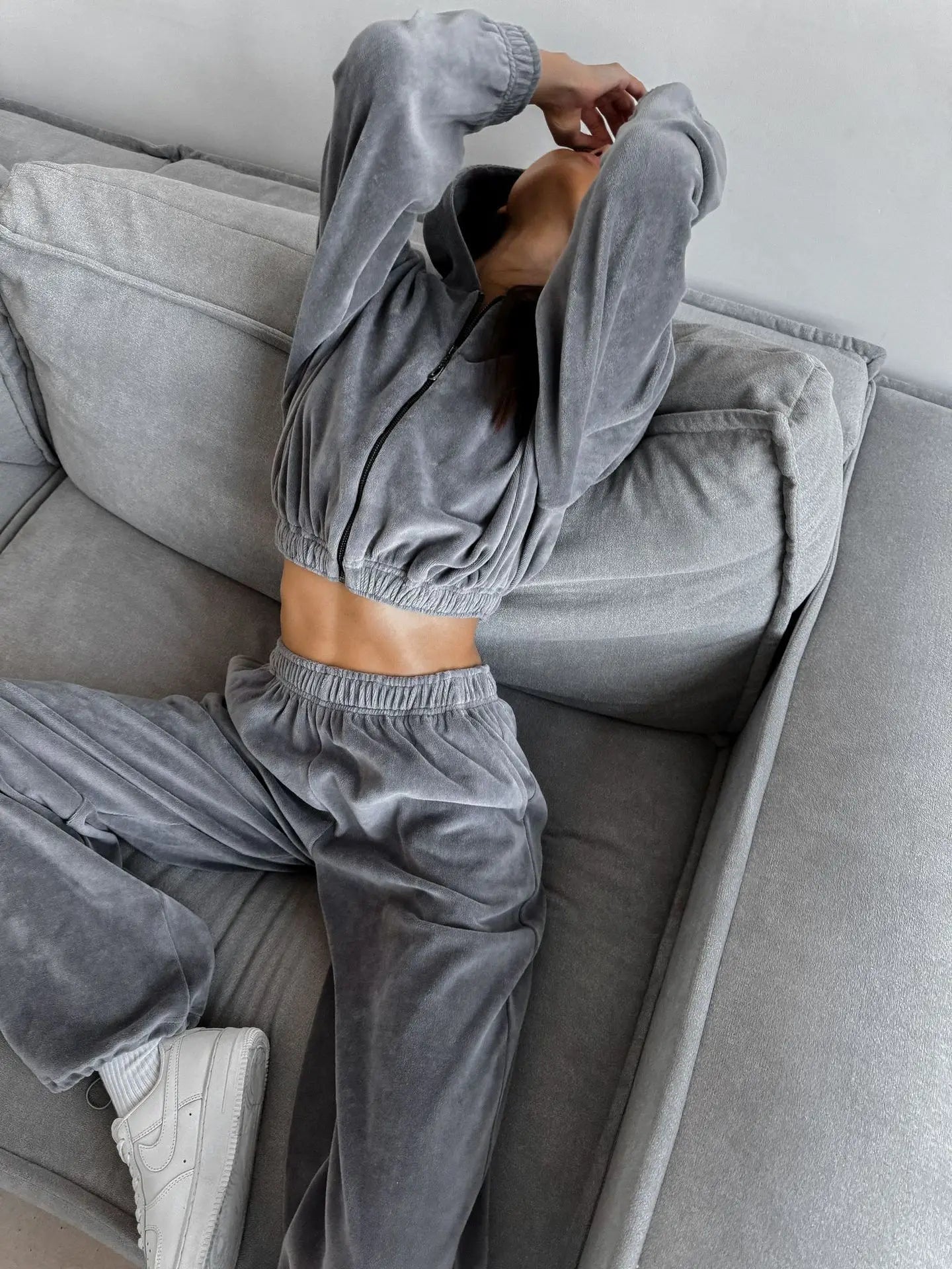 Fall Winter Women's Fashion Hooded Stand Collar Sweatshirt Set Casual Loose Fit Two Piece Streetwear Lounge Gym Ourdoor Outfit.