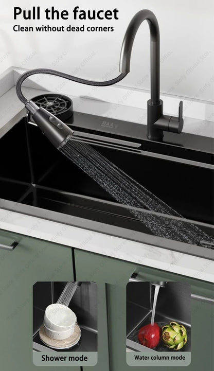 Multifunctional Kitchen Sink Large Capacity Single Bowl Stainless Steel Sink Vegetable Workstation With Faucet Drain Accessories