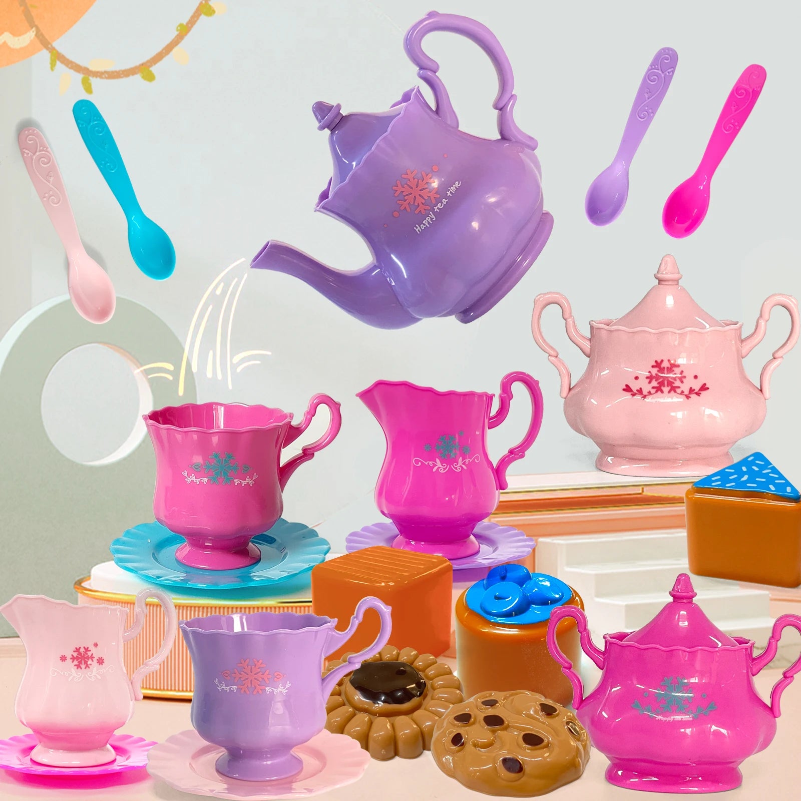 Tea Set For Little Girls, Tea Party Set, Tea Set For Toddlers Including Kettle, Cookies, Kids Play Food, Tea Party Accessories T.