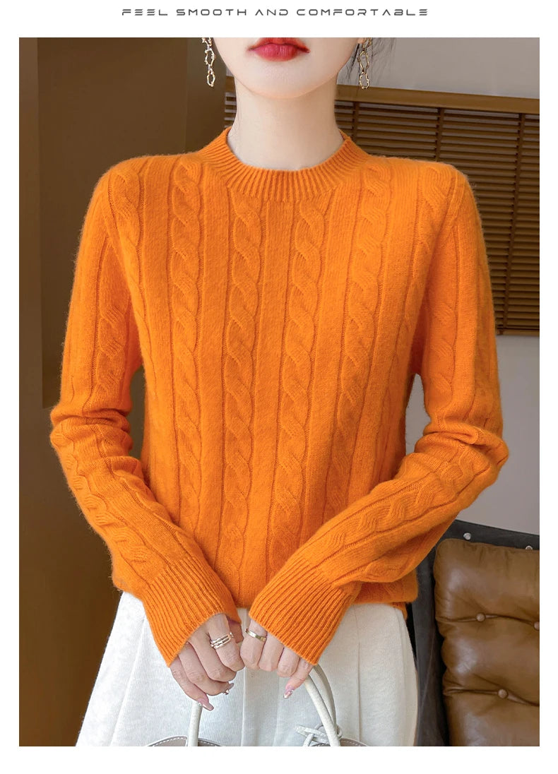 Frauen 100% Merino Wolle Verdickung Pullover Oansatz Gestrickte Twisted Pullover Herbst Winter Kaschmir Langarm Kleidung Basis Tops