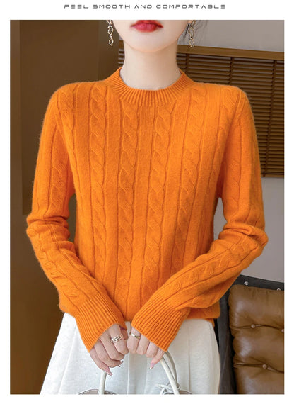 Frauen 100% Merino Wolle Verdickung Pullover Oansatz Gestrickte Twisted Pullover Herbst Winter Kaschmir Langarm Kleidung Basis Tops