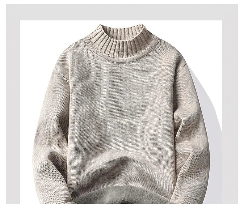 Men's Winter Fleece Pullover Knit Sweater Wool Plus Velvet Clothing Thick Warm O-neck Jumpers Fashion Y2K Knitwear.