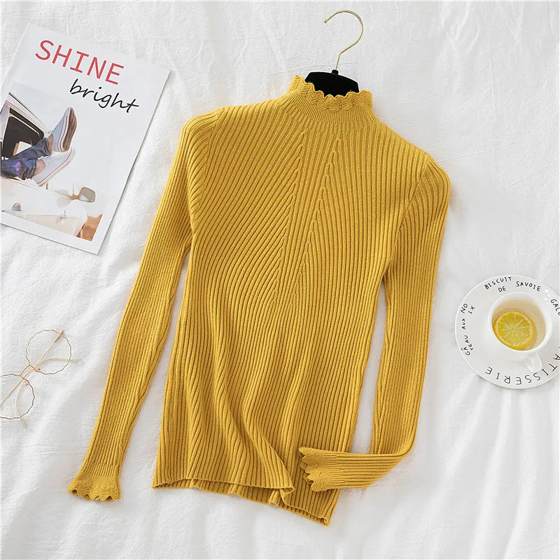 2026 weibliche Dünne Koreanische Strickwaren Tops Herbst Winter Pullover Frauen Hohl-out Pullover Langarm Rollkragenpullover.