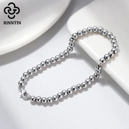 Rinntin 14K Gold 925 Sterling Silver 4mm Bead Ball Strand Chain Bracelet for Women Trendy Handmade Bracelets Jewelry SB103.