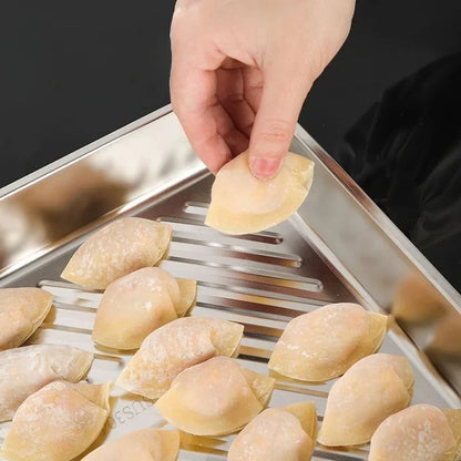 Stainless Steel Rectangular Tray with Lid Multi-Purpose Serving Plate for Dumplings BBQ Catering Food Storage Home Restaurant.