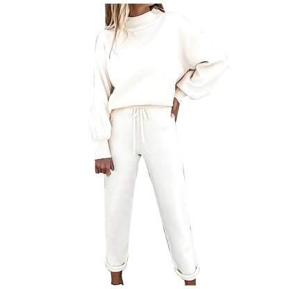 2 Piece Suit Sports for Women's Solid Color Fashion Casual Outfits Set Loungewear Long Sleeve Wide Leg Pants Streetwear