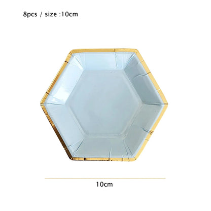 Gold Blue Party Disposable Tableware Paper Straw Cups Plates Napkins Baby Shower Favors Birthday Wedding Decor Party Supplies.