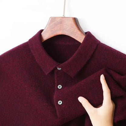 100% Wool. High-quality Men's Warm Sweater, Business Casual Stretchable POLO Shirt, Fall/winter Pullover Knitted Sweater.