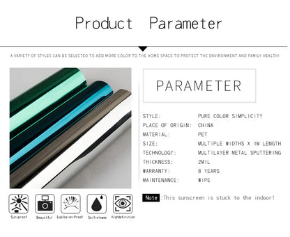 2/3/5M Einweg-Spiegel-Fensterfolie, Vinyl, selbstklebend, reflektierend, Solarfolie, Sichtschutz, Fenstertönung für Zuhause, silberner Glasaufkleber